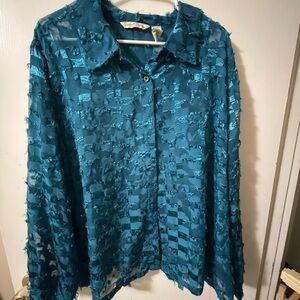 Deep teal blouse in a 3X. Can be dressed up or down.